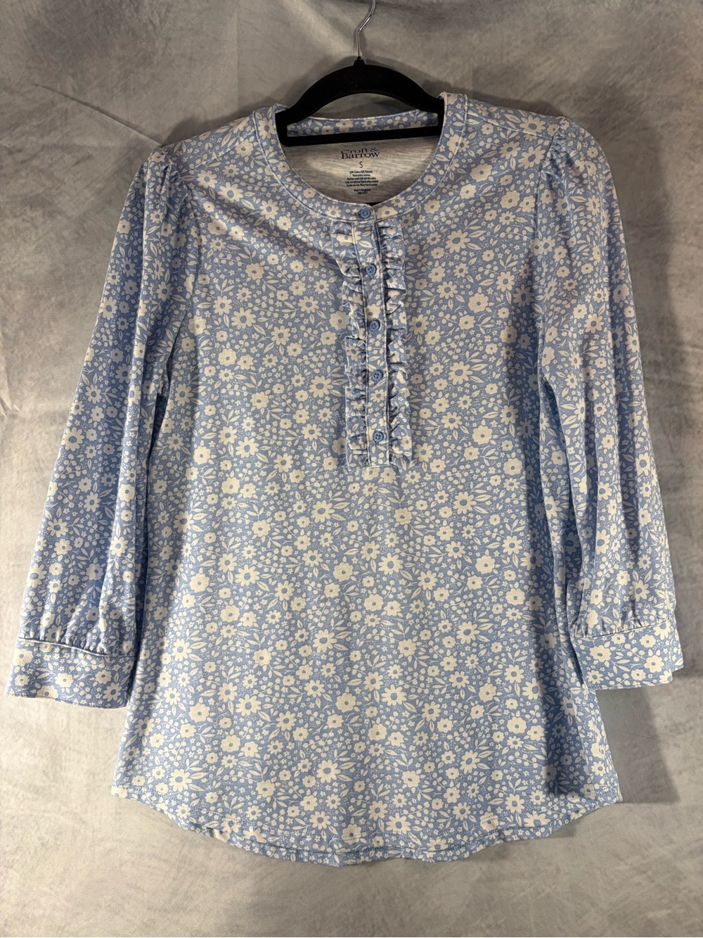 Croft & Barrow Floral Top Women’s Small Blue Long Sleeve Ruffle Knit Shirt